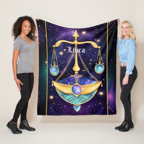 Jewel Galaxy Zodiac Libra Fleece Blanket