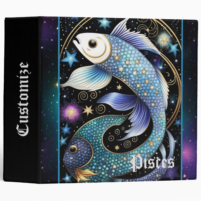Jewel Galaxy Zodiac Pisces 3 Ring Binder (Front/Spine)