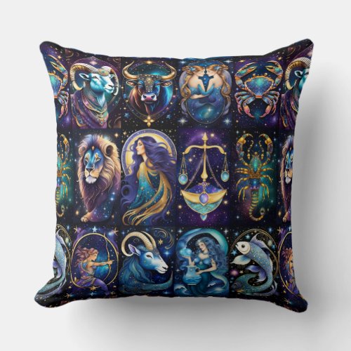 Jewel Galaxy Zodiac   Throw Pillow