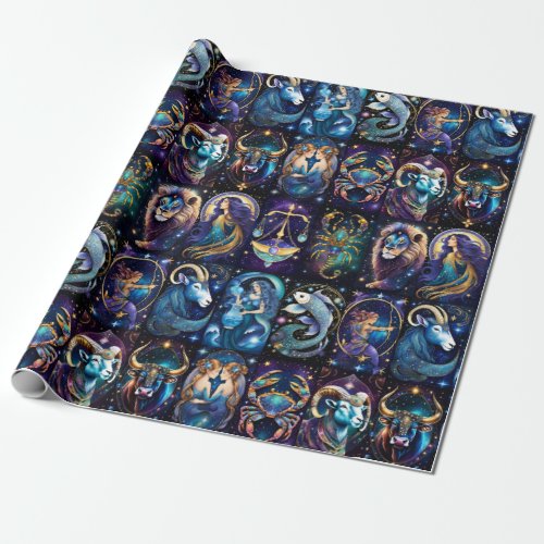 Jewel Galaxy Zodiac   Wrapping Paper