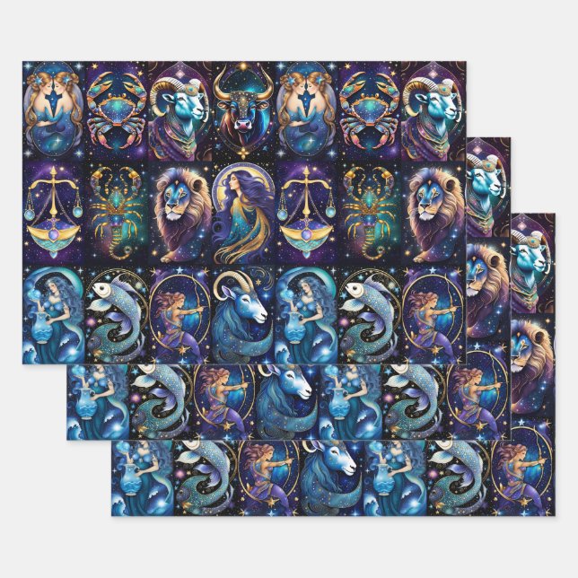 Jewel Galaxy Zodiac   Wrapping Paper Sheets (Set)