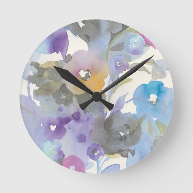 Jewel Garden | Purple Pastel Petals Round Clock (Front)