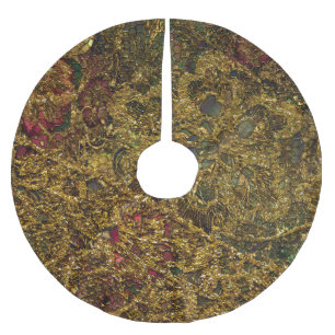 Jewel Gold Lace Design Christmas Holiday Brushed Polyester Tree Skirt