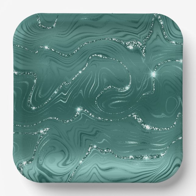 Jewel Green Emerald Glittery Glitzy  Paper Plates (Front)