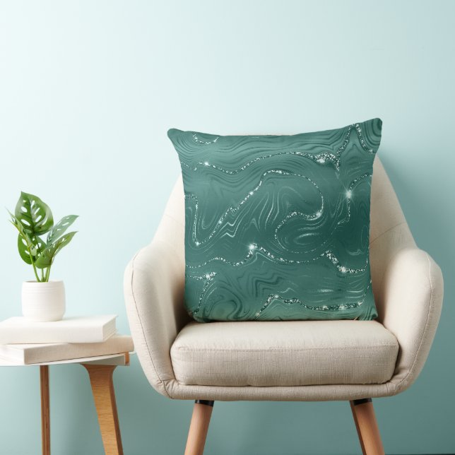 Jewel Green Emerald Glittery Glitzy  Throw Pillow (Chair)
