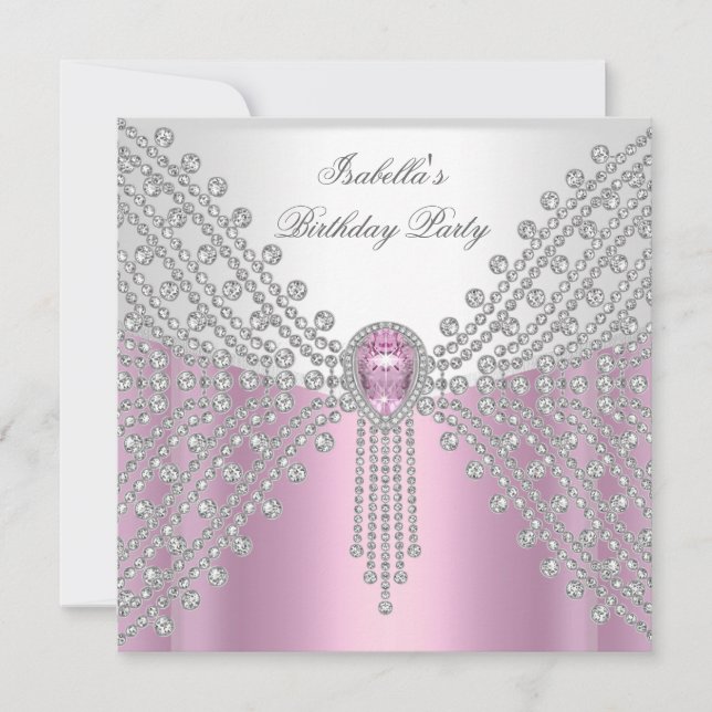 Jewel Image Birthday Party Pink Invitation (Front)