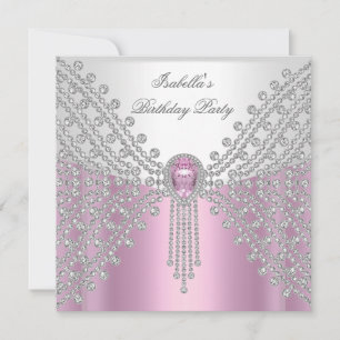 Jewel Image Birthday Party Pink Invitation