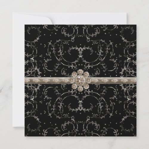 Jewel Look Silver Bling Octagonal Diamond Swirls Invitation