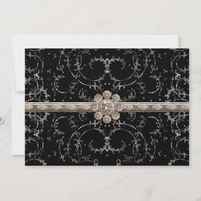 Jewel Look Silver Bling Octagonal Diamond Swirls Invitation (Front)