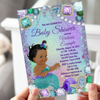 Jewel Mermaid African Mermaid Baby Shower Invitation