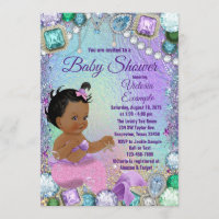 Jewel Mermaid African Mermaid Pink Baby Shower Invitation