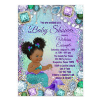Jewel Mermaid Afro Hair Baby Shower Invitation