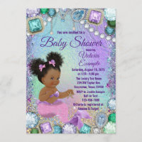 Jewel Mermaid Afro Hair Pink Mermaid Baby Shower Invitation