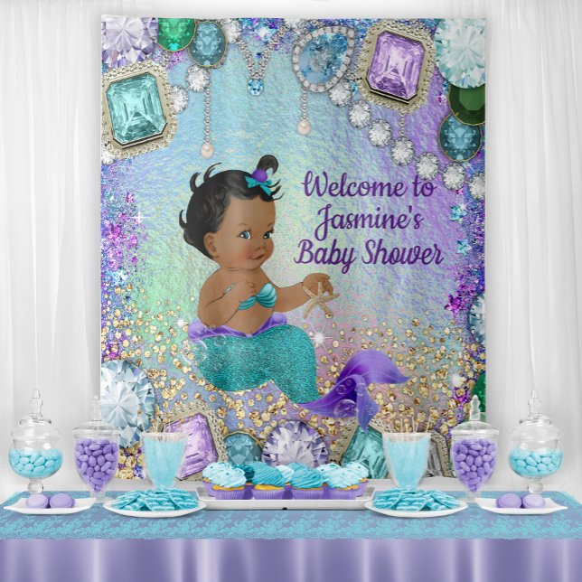 Jewel Mermaid Baby Shower Backdrop (You can change the text, font style, font color.)