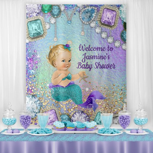 Jewel Mermaid Baby Shower Backdrop Banner