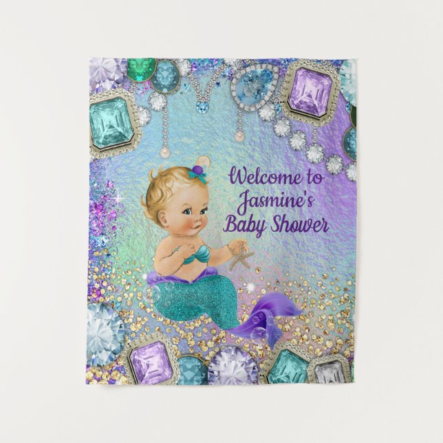 Jewel Mermaid Baby Shower Backdrop Banner (Front)