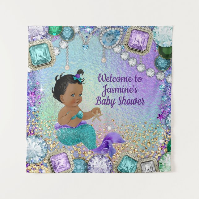 Jewel Mermaid Baby Shower Backdrop Banners SQ (Front)