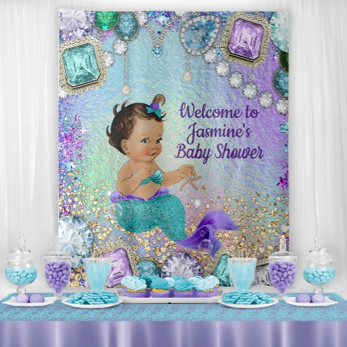 Jewel Mermaid Baby Shower Banner Backdrop