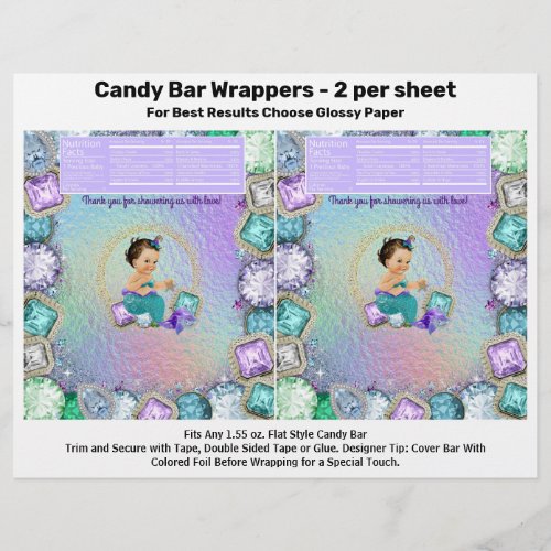 Jewel Mermaid Baby Shower Candy Bar Wrapper