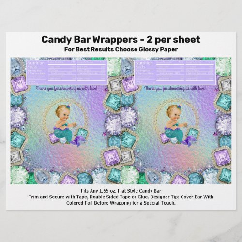 Jewel Mermaid Baby Shower Candy Bar Wrappers
