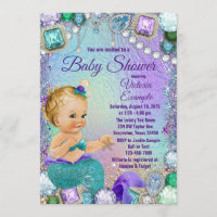 Jewel Mermaid Blonde Mermaid Baby Shower Invitation