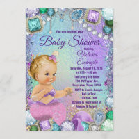 Jewel Mermaid Blonde Pink Mermaid Baby Shower Invitation