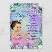 Jewel Mermaid Brunette Pink Mermaid Baby Shower Invitation