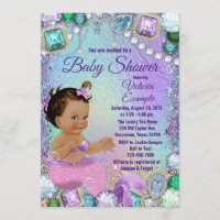 Jewel Mermaid Ethnic Pink Mermaid Baby Shower Invitation