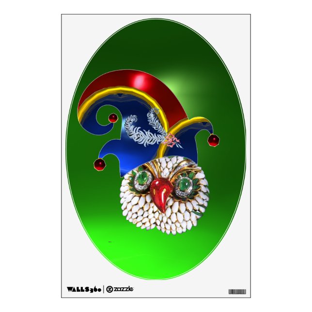 JEWEL OWL AND  ELF HAT WITH DIAMOND FEATHERS WALL DECAL (Front)