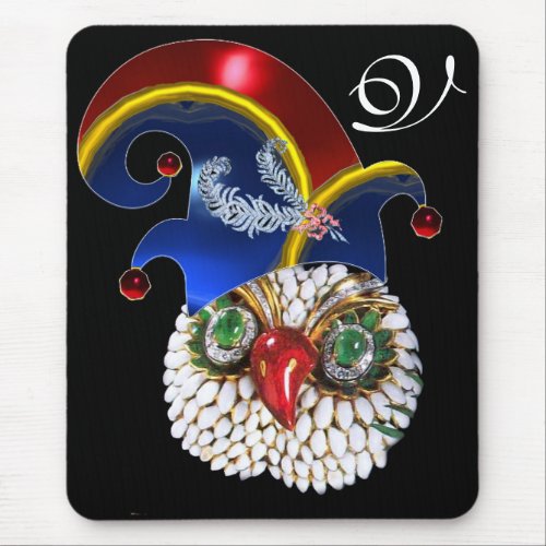 JEWEL OWL  ELF HAT WITH DIAMOND FEATHERS MONOGRAM MOUSE PAD