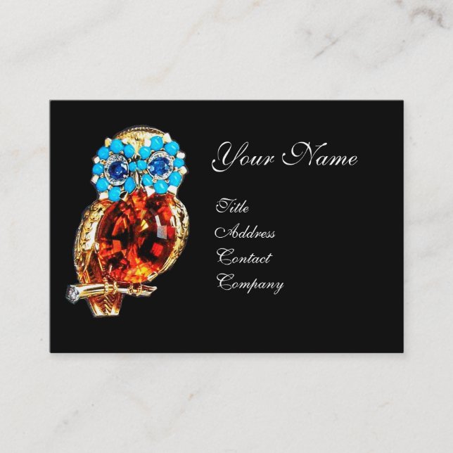 JEWEL OWL ,Gold, Blue Turquase ,Topaz Business Card (Front)
