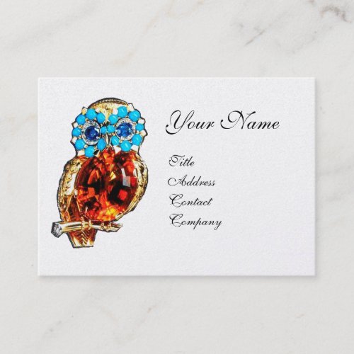 JEWEL OWL Gold Blue Turquase Topaz White Pearl Business Card