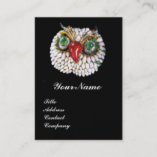 JEWEL OWL ,Gold,Green Emerald ,black white pearl Business Card