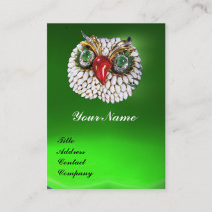 JEWEL OWL ,Gold,Green Emerald ,black white pearl Business Card