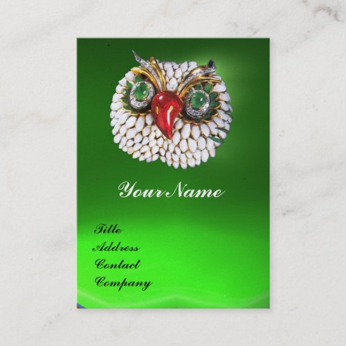 JEWEL OWL GoldGreen Emerald black white pearl Business Card