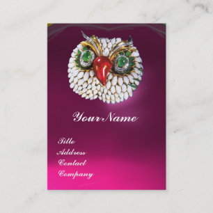 JEWEL OWL ,Gold,Green Emerald Fuchsia white pearl Business Card