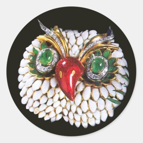 JEWEL OWL GoldGreen Emeraldopale Classic Round Sticker