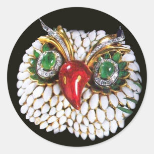 JEWEL OWL Gold,Green Emerald,opale Classic Round Sticker