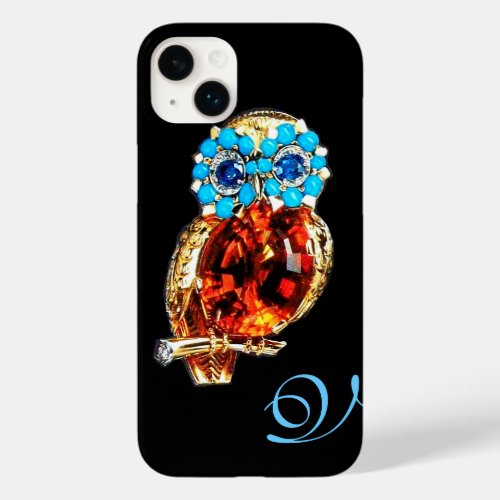 JEWEL OWL MONOGRAM Gold Blue Turquase Topaz Case_Mate iPhone 14 Plus Case