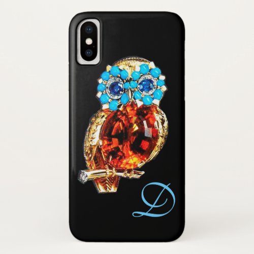 JEWEL OWL MONOGRAM Gold Blue Turquase Topaz iPhone X Case