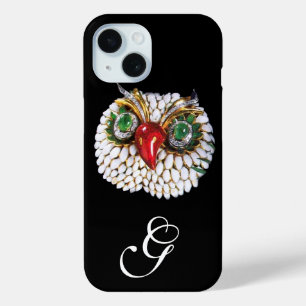 JEWEL OWL MONOGRAM ,Gold,Green Emerald ,opale iPhone 15 Case