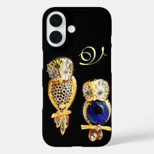 JEWEL OWLS,Gold, Blue Sapphire ,Topaz White Pearl iPhone 16 Case