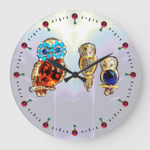 JEWEL OWLS Gold,Blue Turquase topaz Large Clock