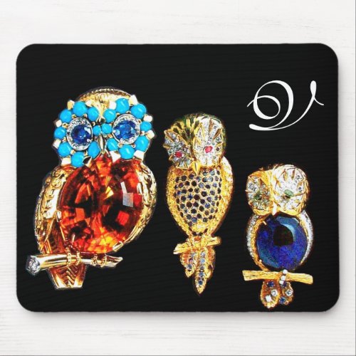 JEWEL OWLS MONOGRAM MOUSE PAD