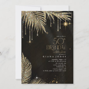 Jewel Palm Leaf 50th Birthday Gold ID1170 Invitation