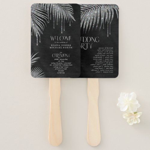 Jewel Palm Leaf Ceremony Program Silver ID830 Hand Fan