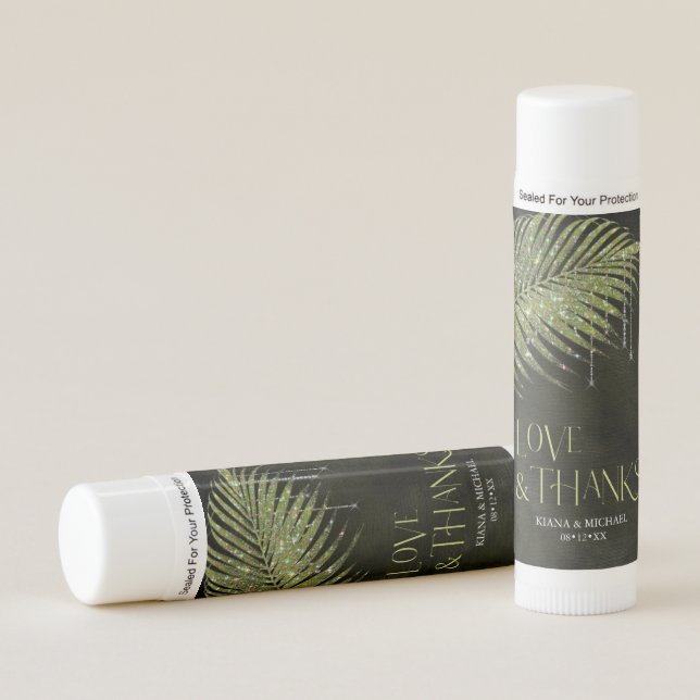 Jewel Palm Leaf Love & Thanks Green ID830 Lip Balm (Front)