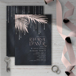Jewel Palm Leaf Rehearsal Dinner Rose Gold ID830