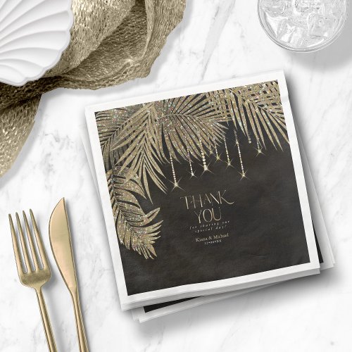 Jewel Palm Leaf Thank You Gold ID830 Paper Dinner Napkins