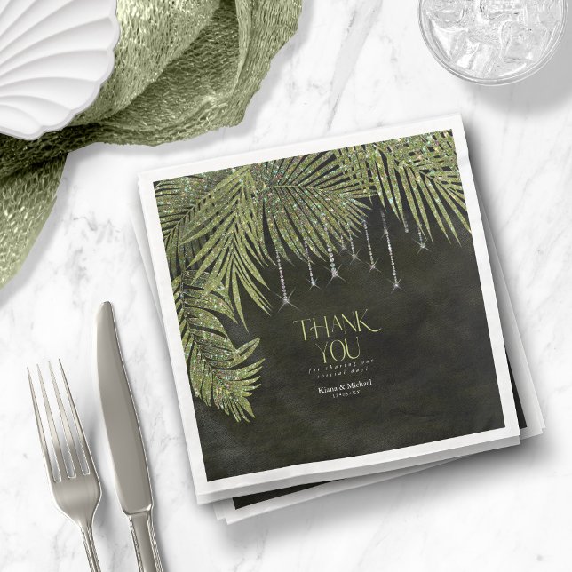 Jewel Palm Leaf Thank You Green ID830 Paper Dinner Napkins (Creator Uploaded)